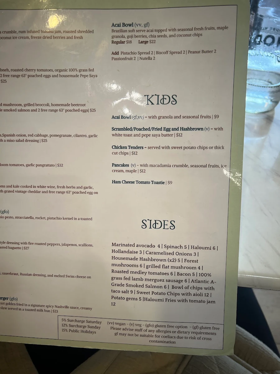 Menu, 7th Heaven Cafe Sutherland