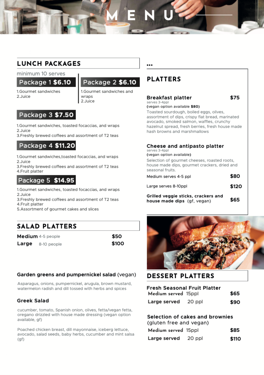 Menu, 7th Heaven Cafe Sutherland