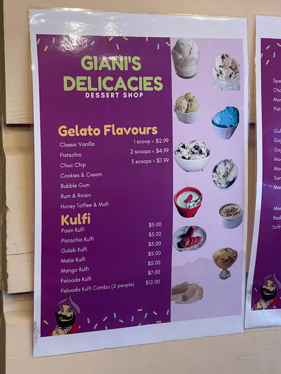 Menu, Giani’s delicacies