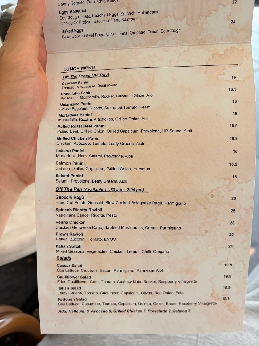 Menu, La Famiglia Cafe