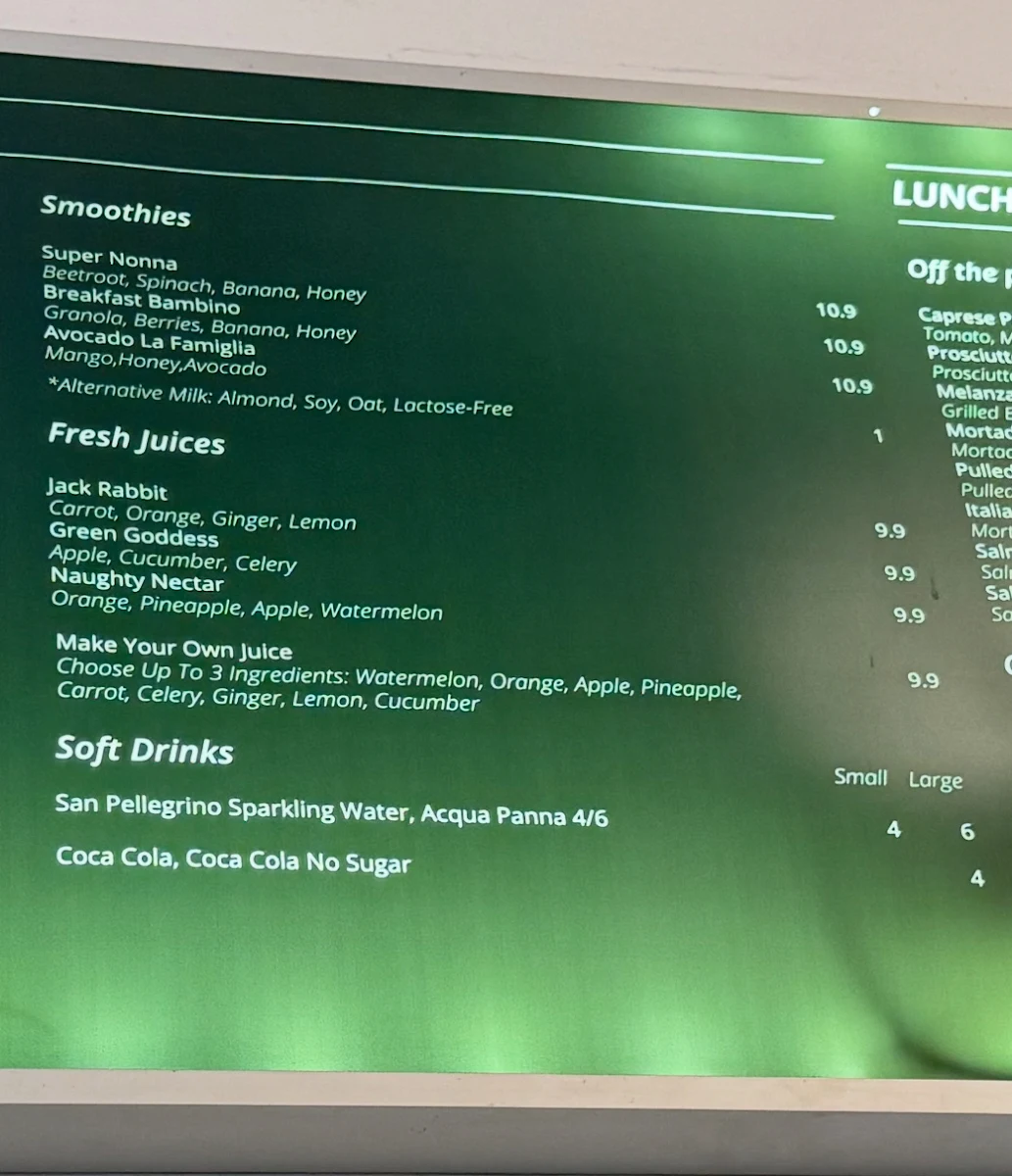 Menu, La Famiglia Cafe