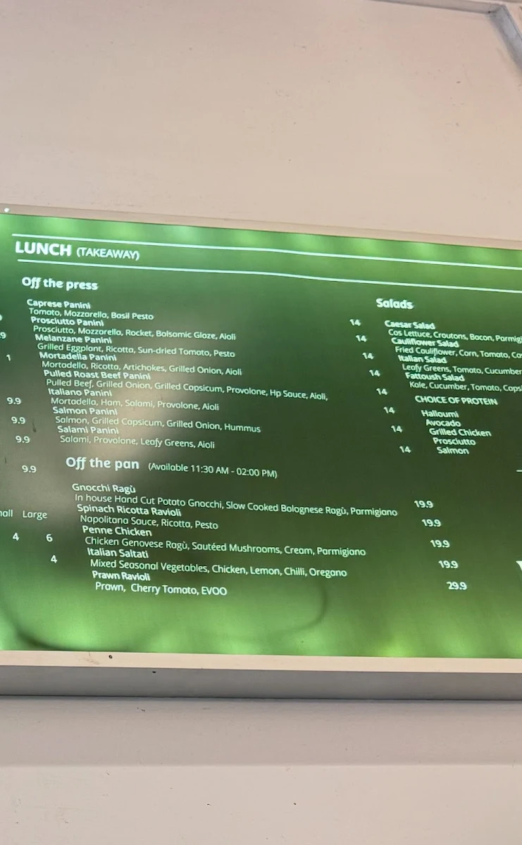 Menu, La Famiglia Cafe