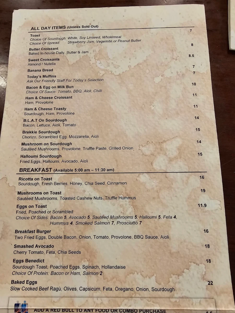 Menu, La Famiglia Cafe
