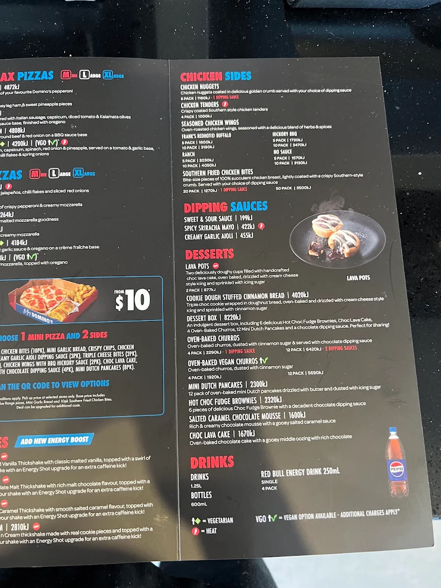 Menu, Domino's Pizza Golden Grove