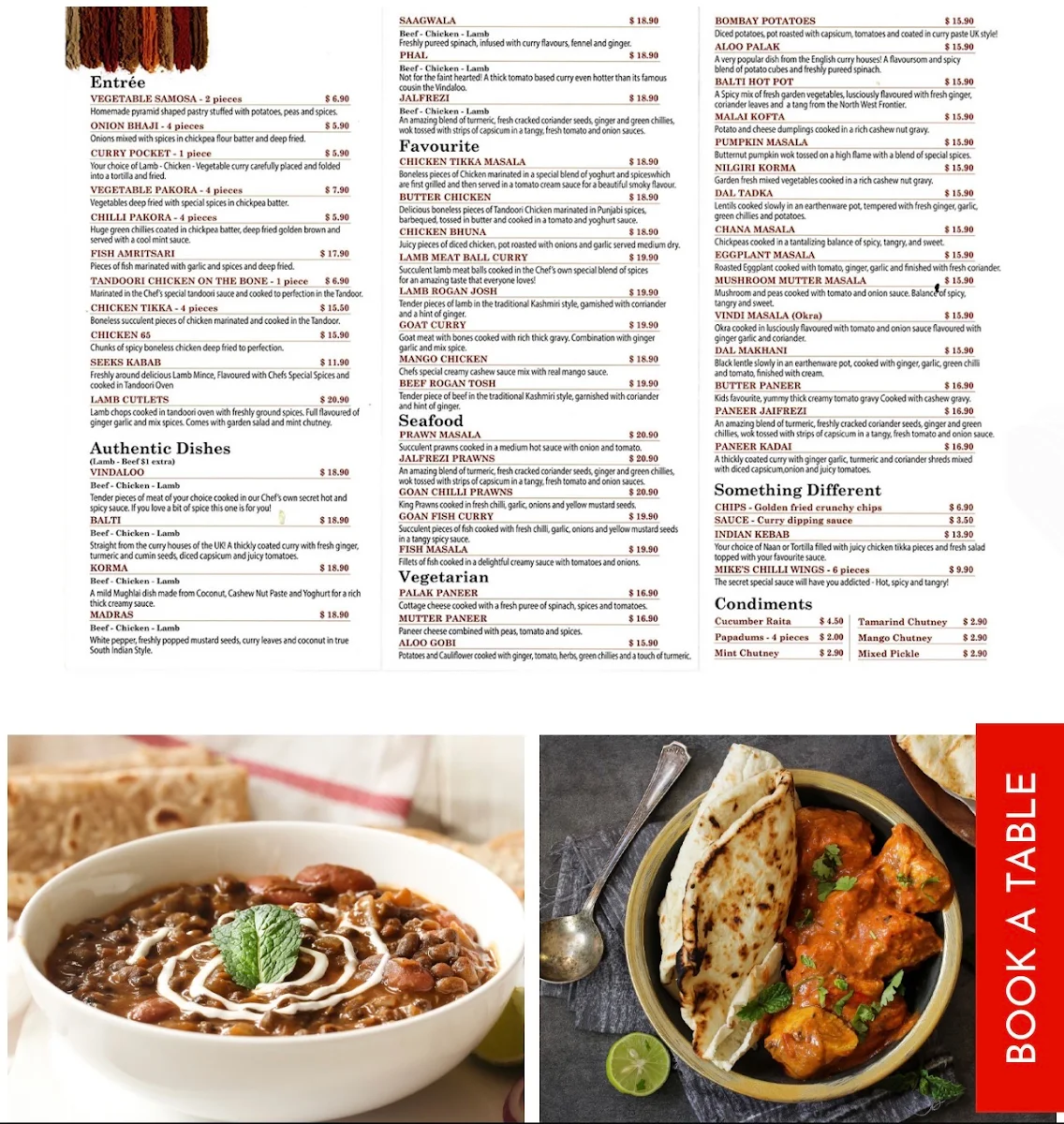 Menu, House of Spice Indian Restaurant