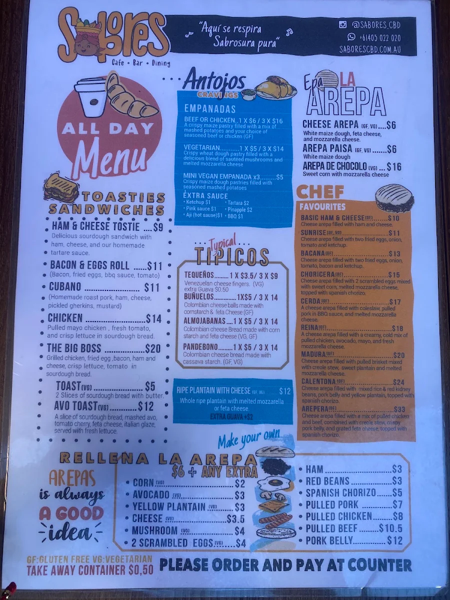 Menu, Casa Sabores