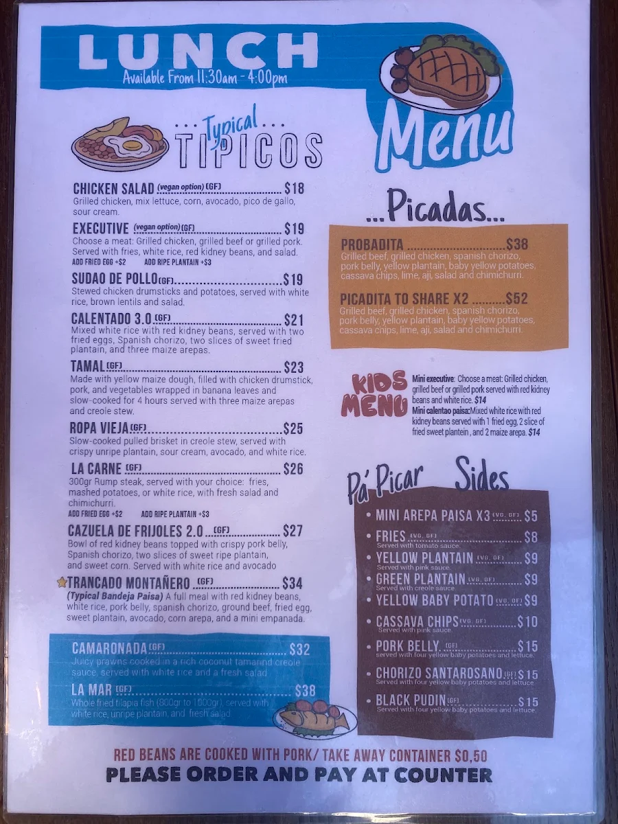 Menu, Casa Sabores