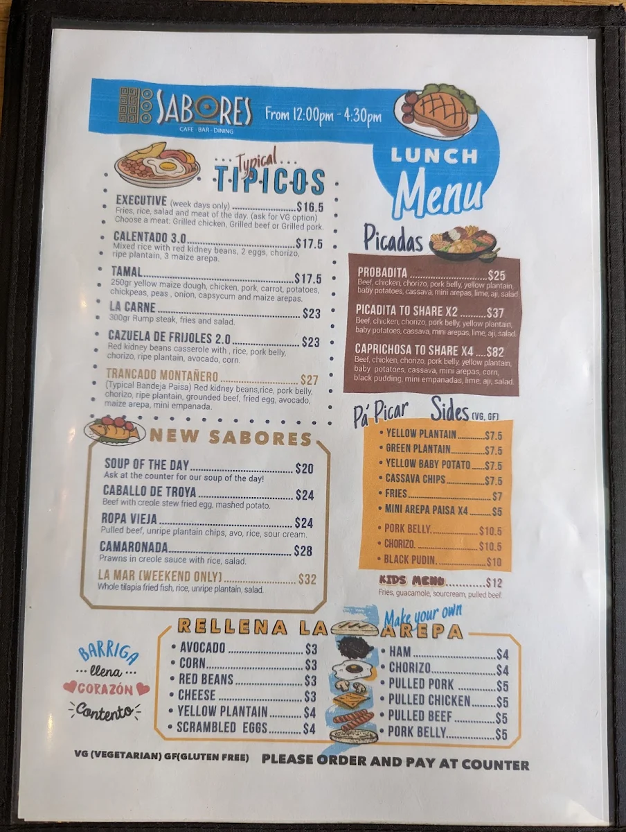 Menu, Casa Sabores