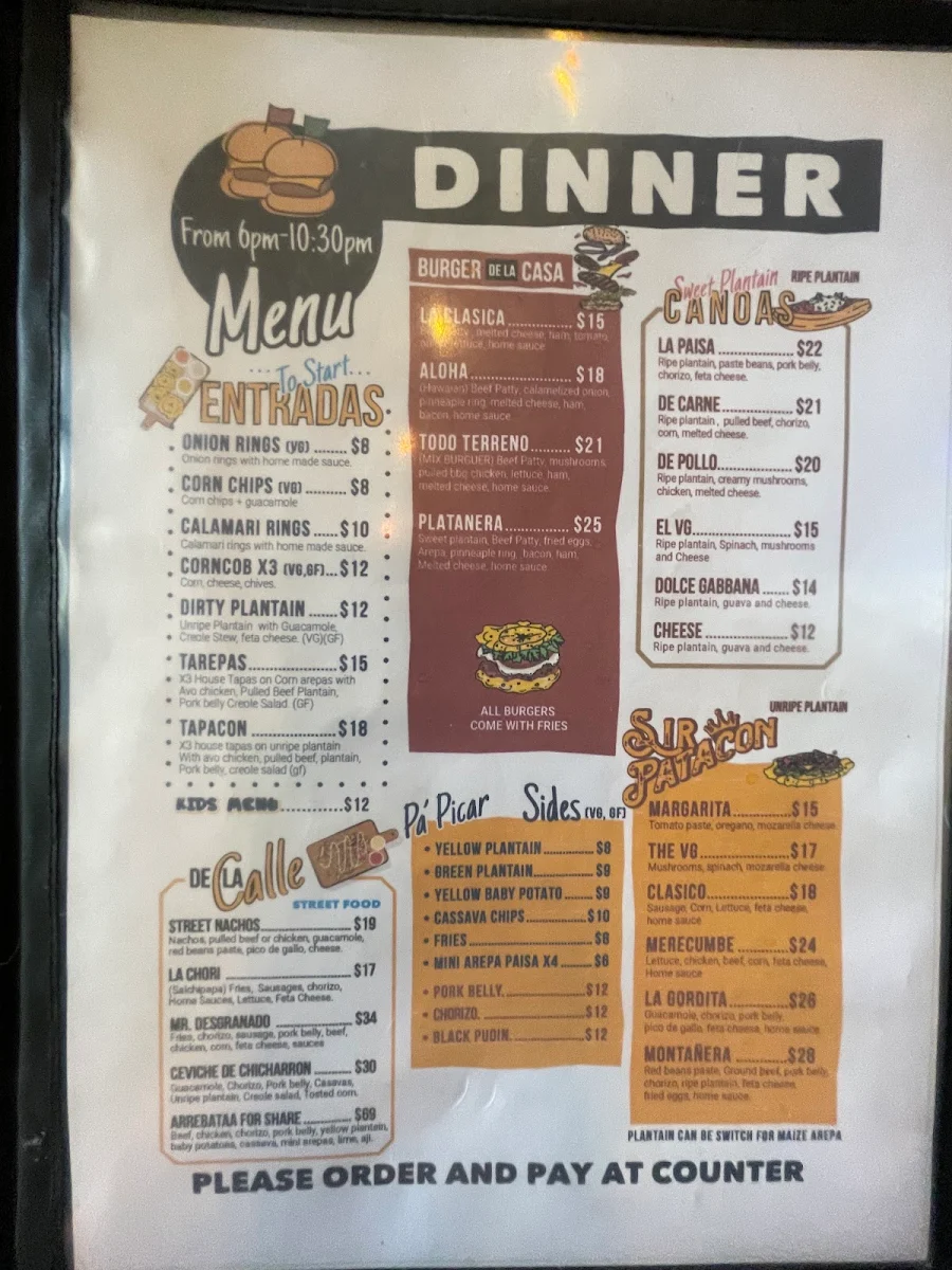 Menu, Casa Sabores