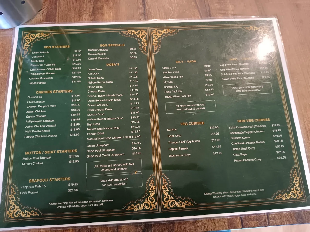 Menu, Just Dosa