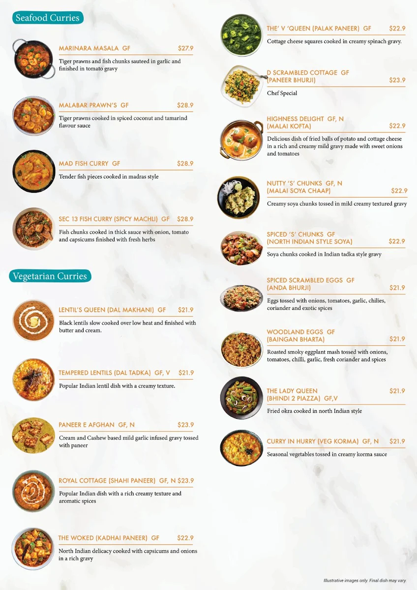 Menu, Sec 13 Indian Restaurant & Bar
