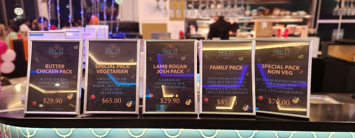 Menu, Sec 13 Indian Restaurant & Bar