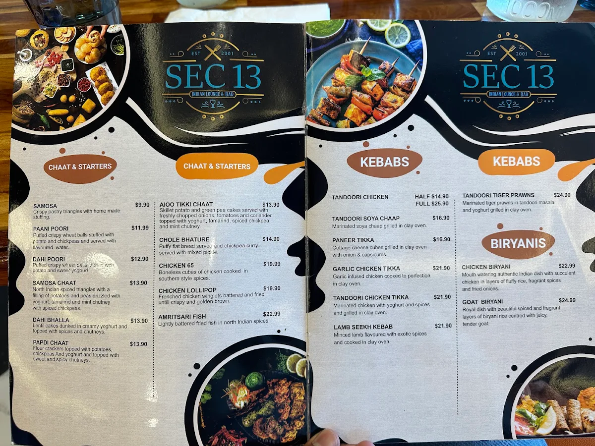 Menu, Sec 13 Indian Restaurant & Bar