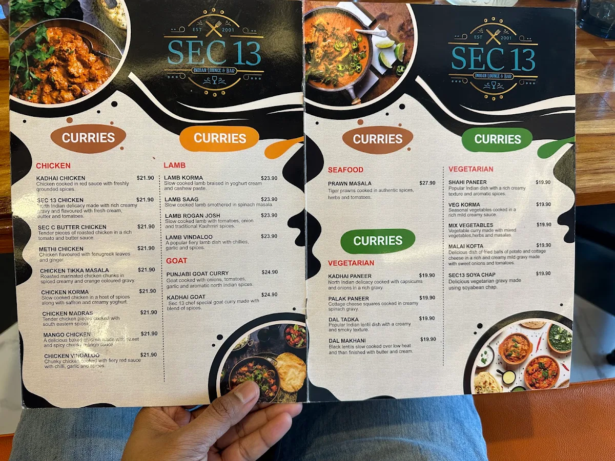 Menu, Sec 13 Indian Restaurant & Bar