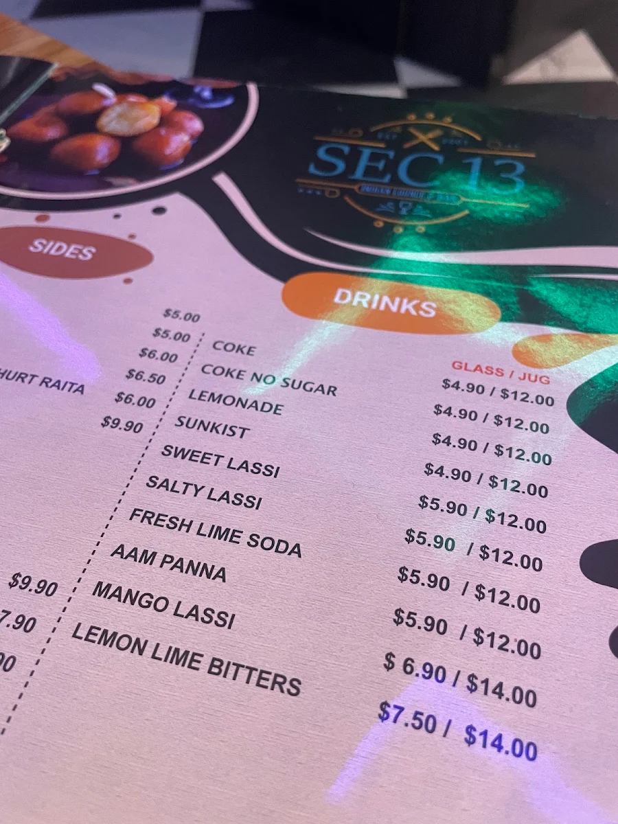 Menu, Sec 13 Indian Restaurant & Bar