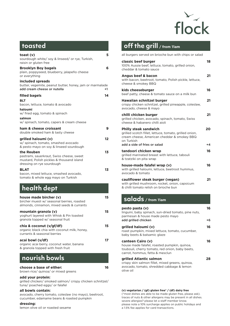 Menu, Flock Eatery & Catering