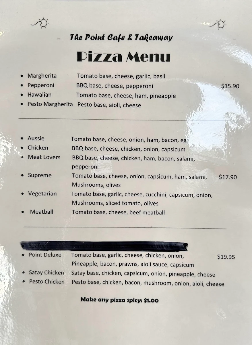 Menu, The Point Cafe & Takeaway