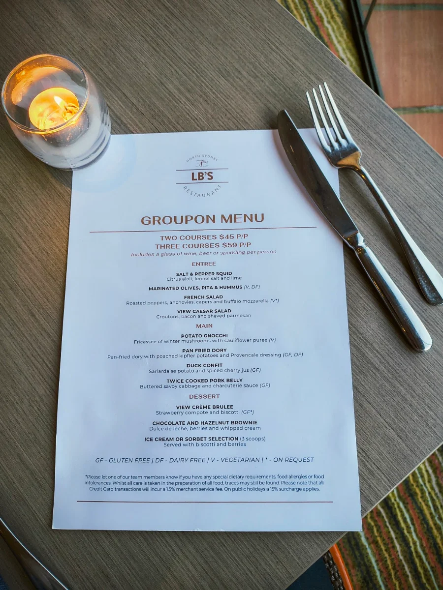 Menu, LB's Restaurant