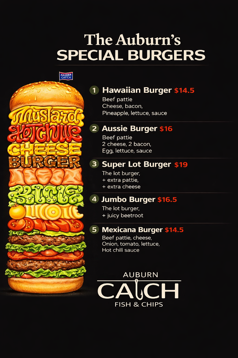 Menu, Auburn Catch Fish & Chips