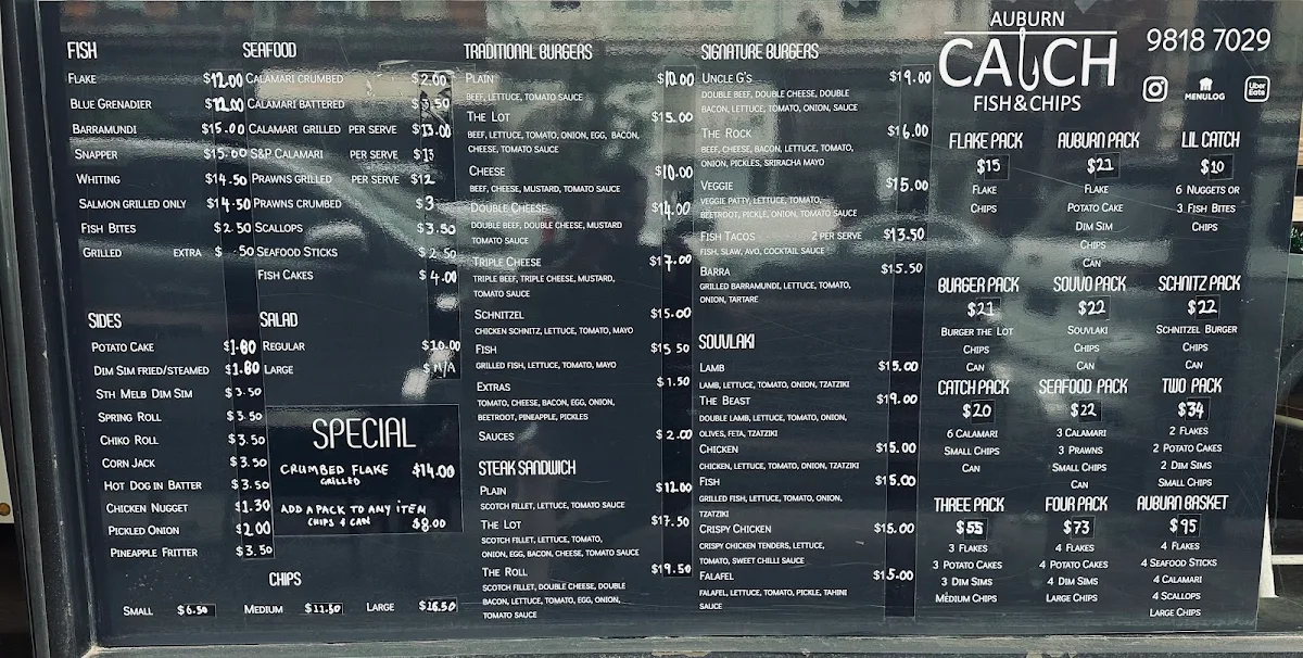 Menu, Auburn Catch Fish & Chips