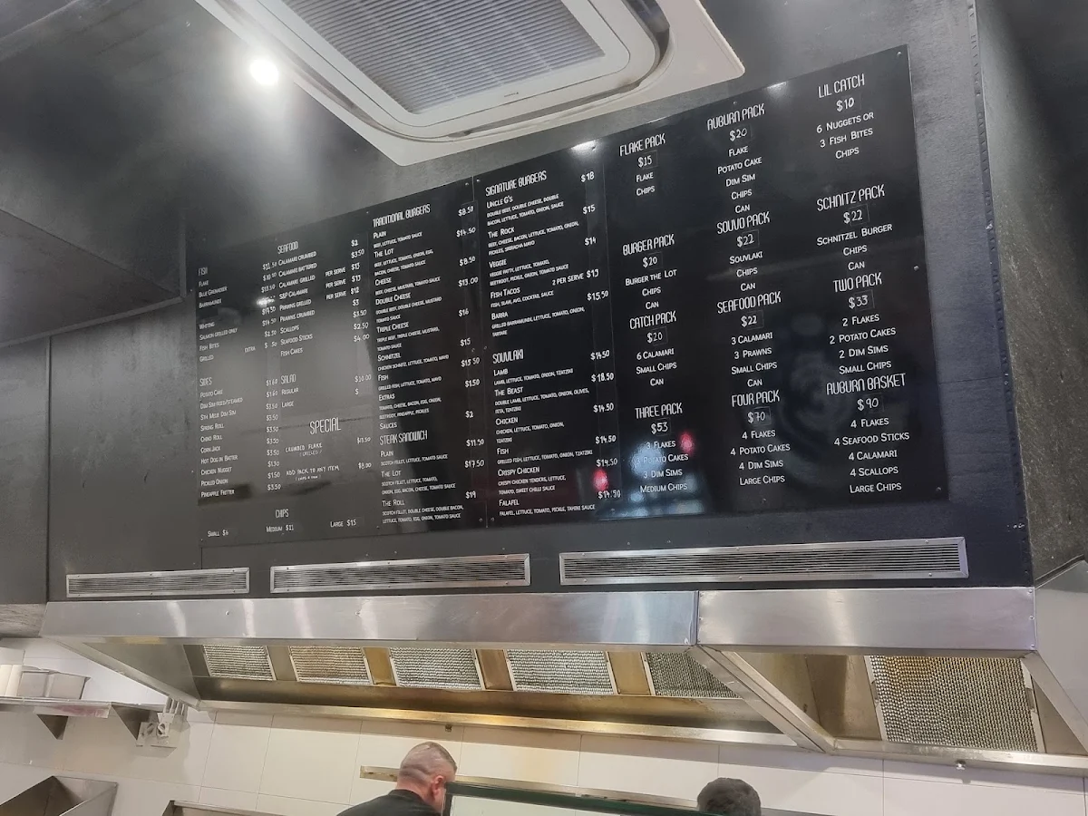 Menu, Auburn Catch Fish & Chips