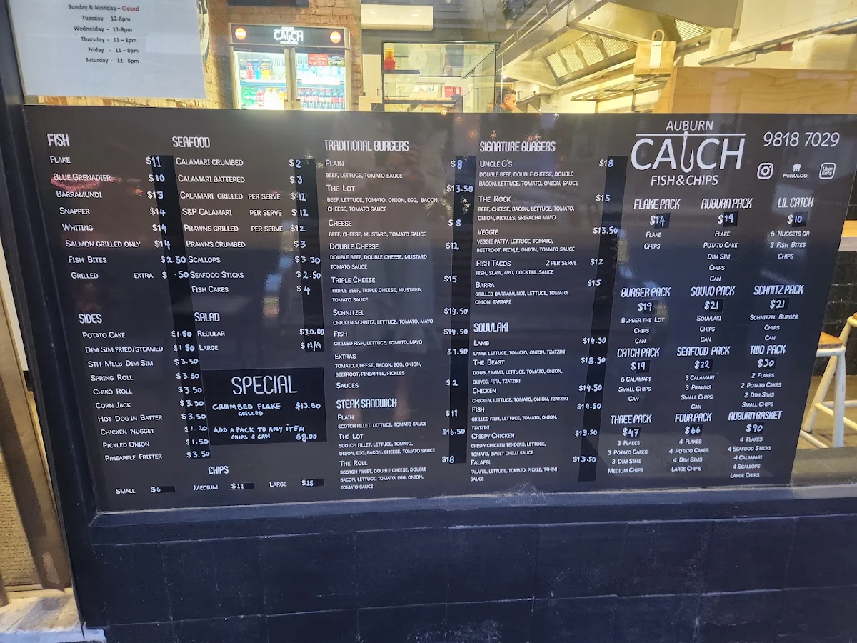 Menu, Auburn Catch Fish & Chips