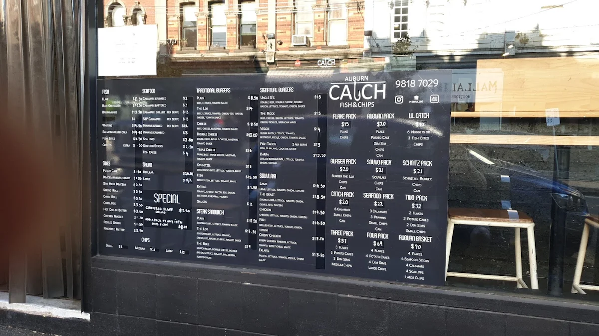 Menu, Auburn Catch Fish & Chips