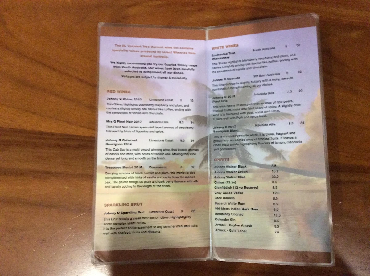 Menu, SL Coconut Tree