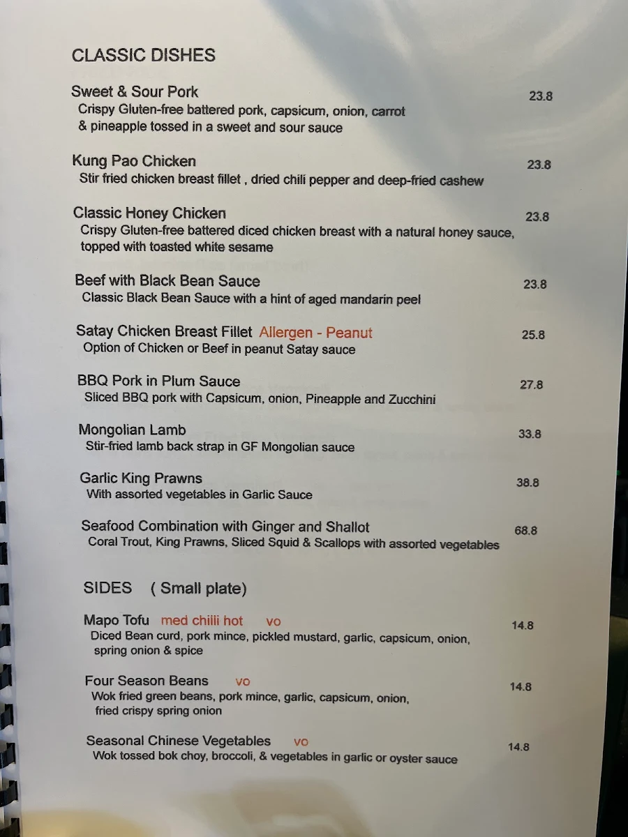 Menu, Beyond Chinese Restaurant (100% Gluten Free)