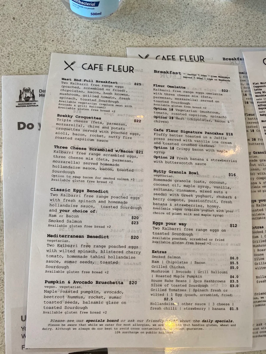 Menu, Cafe Fleur