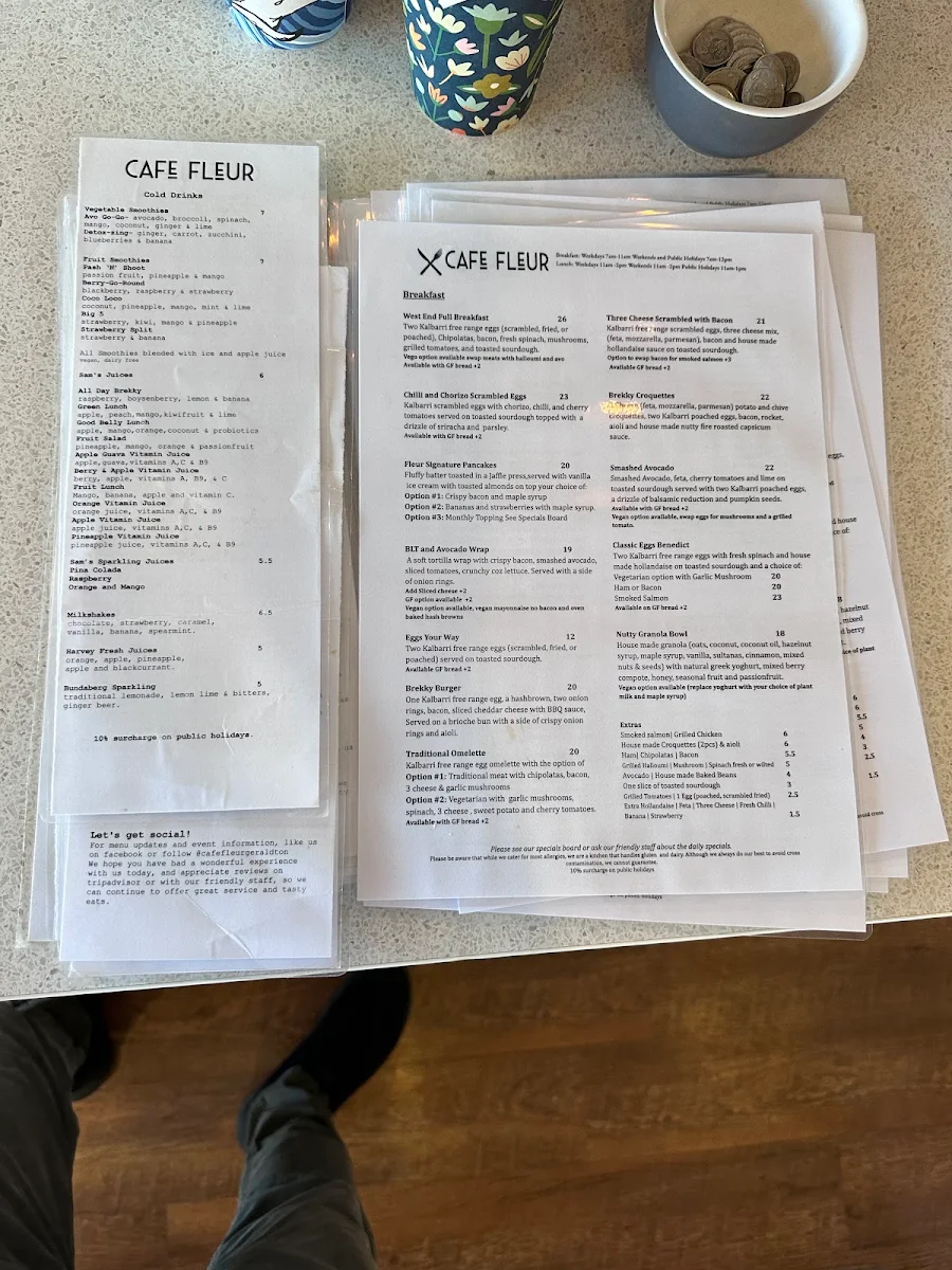 Menu, Cafe Fleur