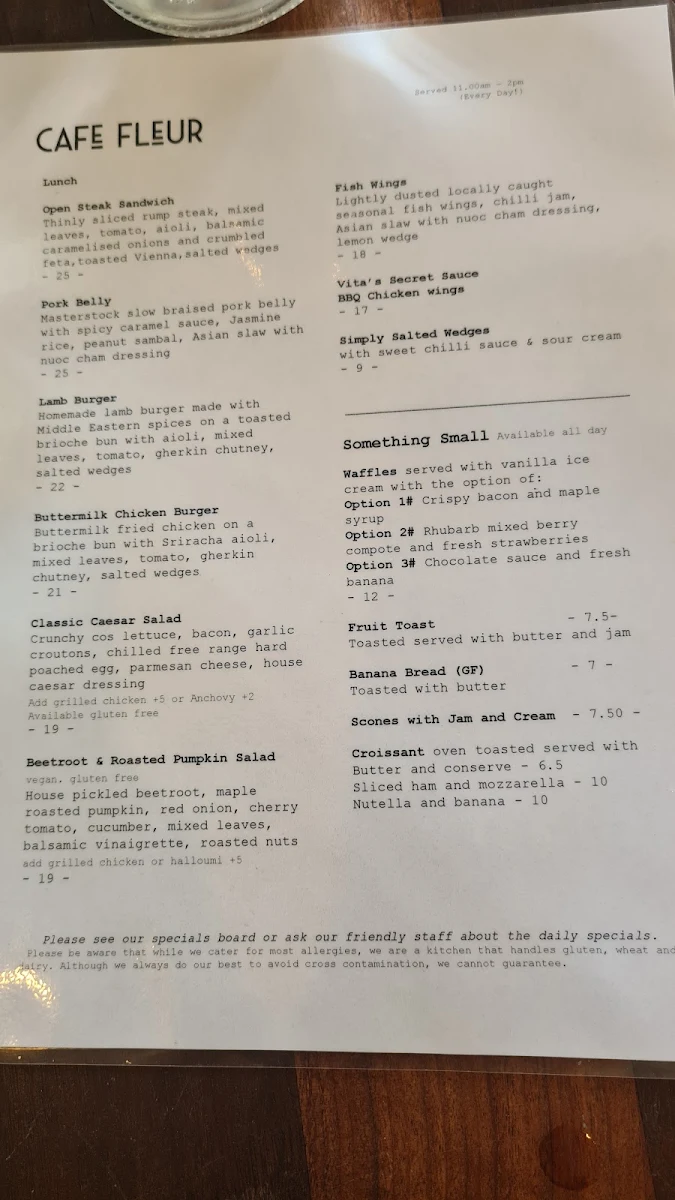 Menu, Cafe Fleur