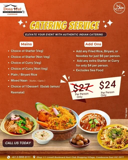 Menu, Dosa Hut - Indian Multi Cuisine Restaurant Cranbourne