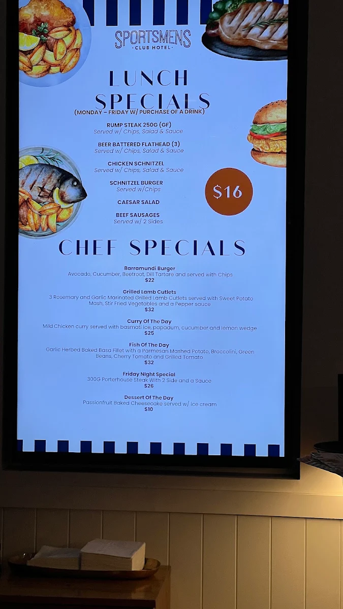 Menu, Sportsmen's Club Hotel