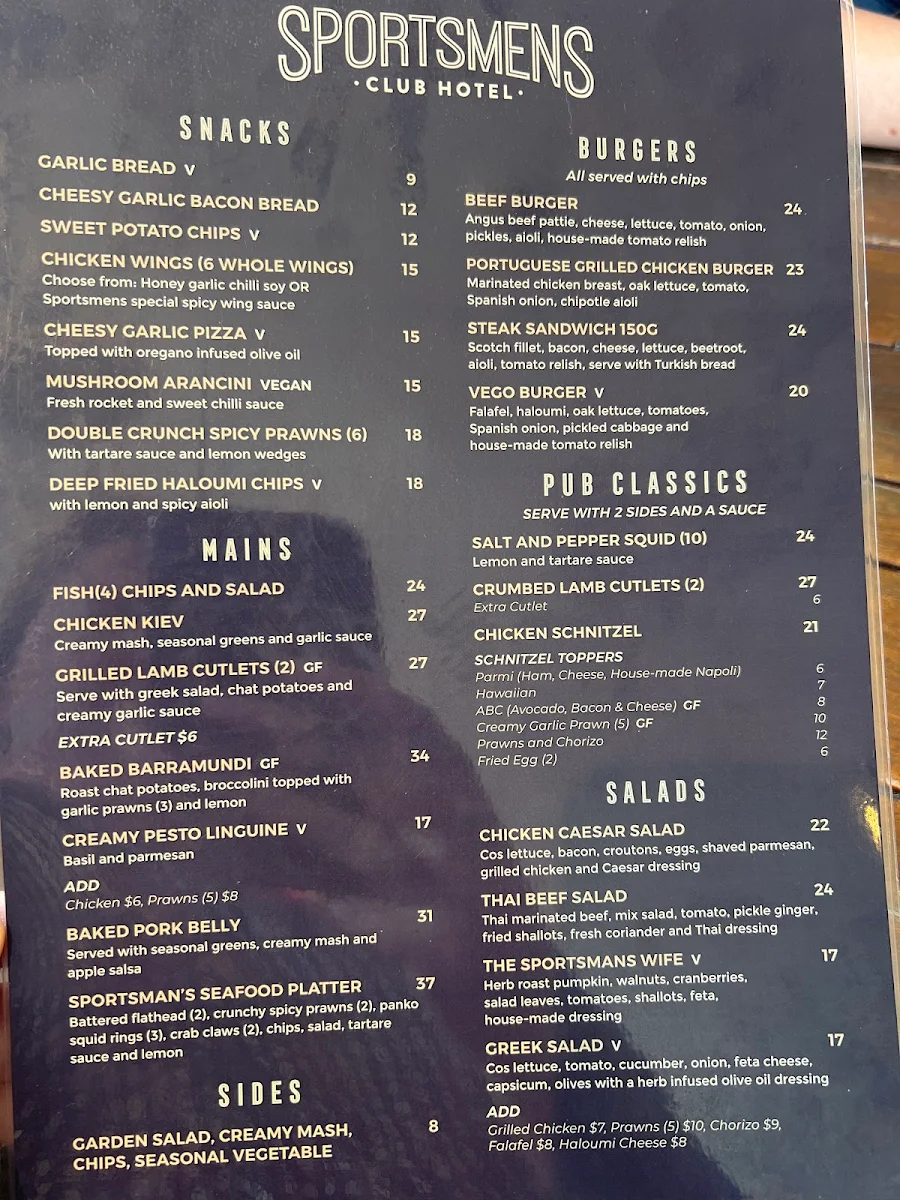Menu, Sportsmen's Club Hotel