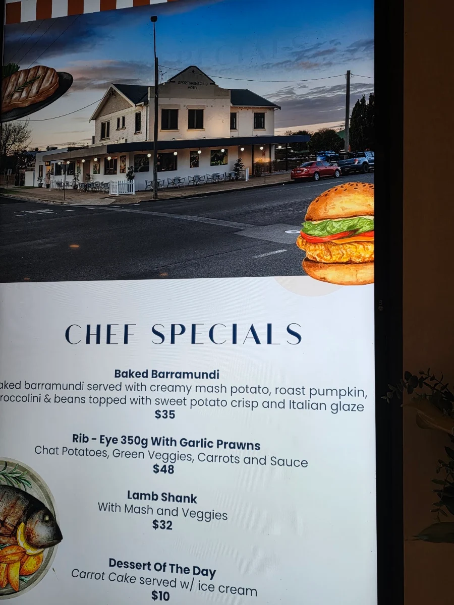 Menu, Sportsmen's Club Hotel