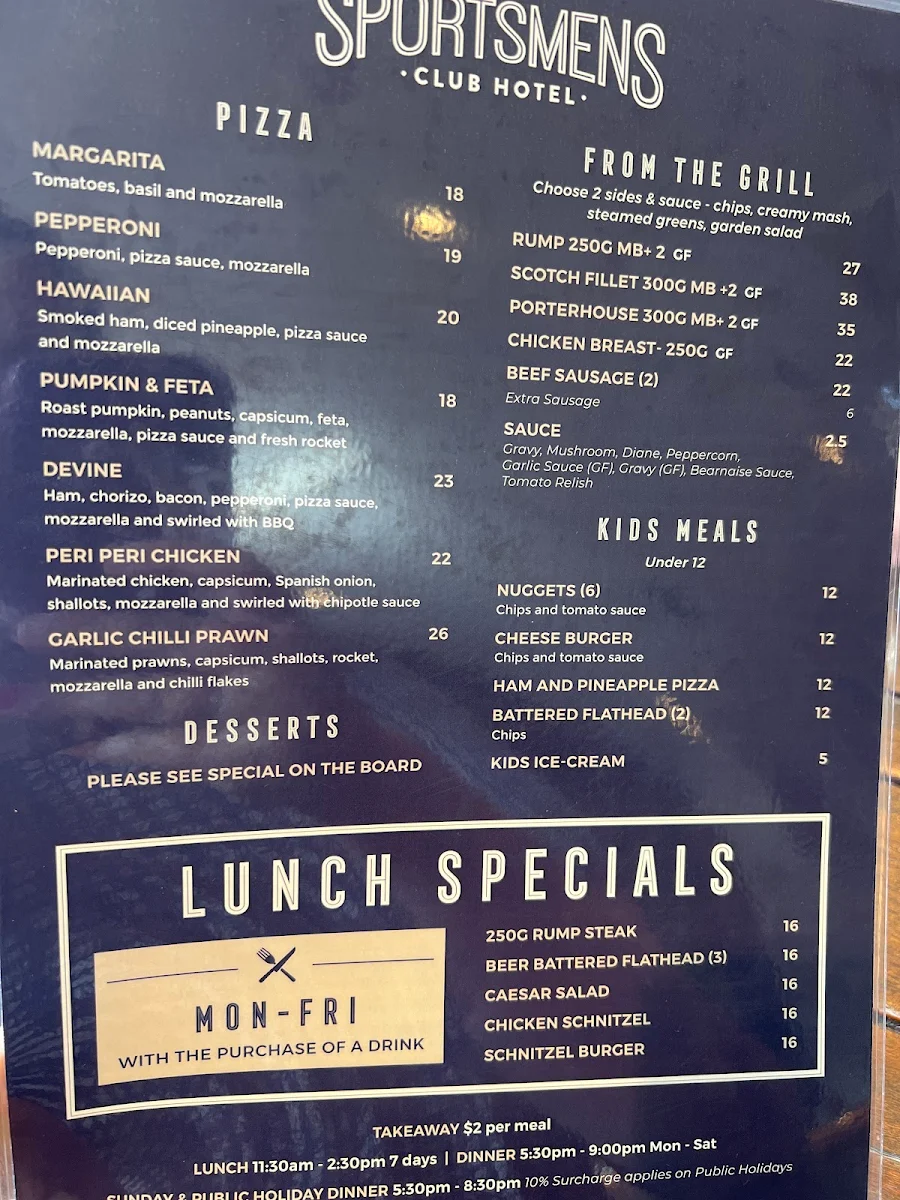 Menu, Sportsmen's Club Hotel
