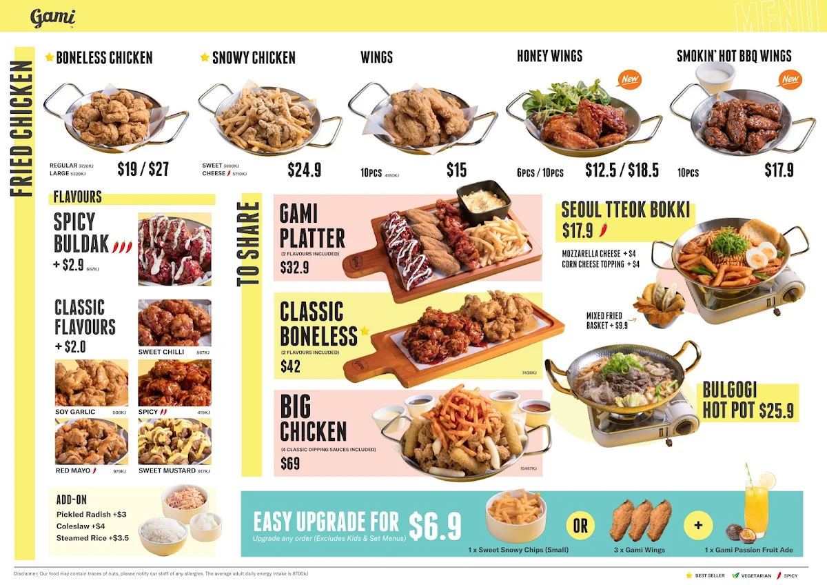 Menu, Gami Chicken & beer