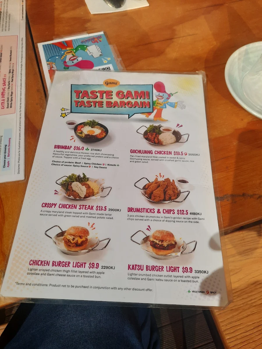 Menu, Gami Chicken & beer