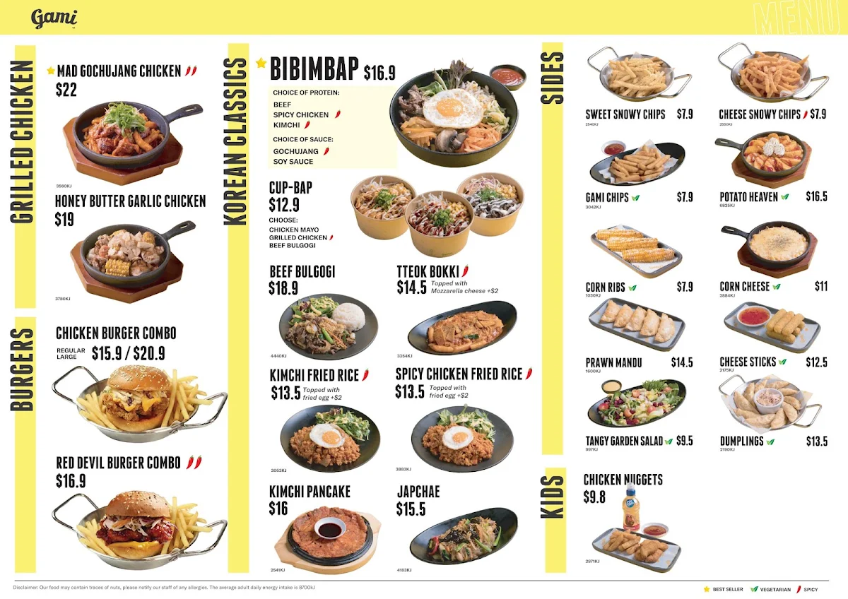Menu, Gami Chicken & beer