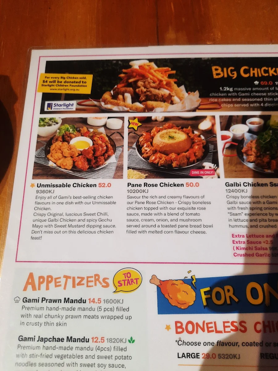 Menu, Gami Chicken & beer
