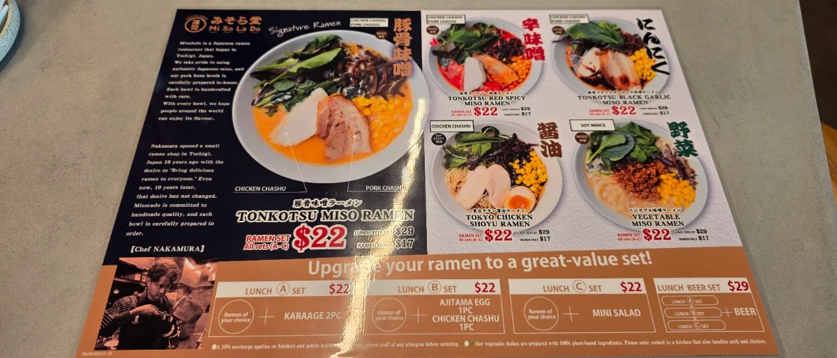 Menu, Crafted Ramen Misolado North Sydney