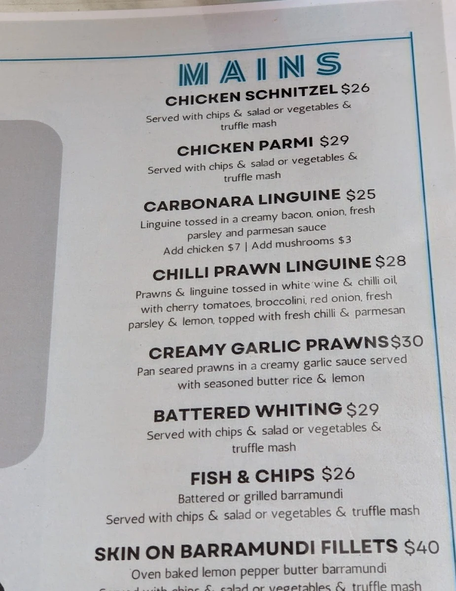 Menu, Jetty's Bar And Grill