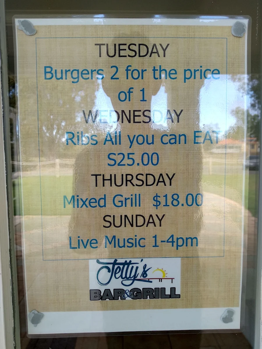 Menu, Jetty's Bar And Grill