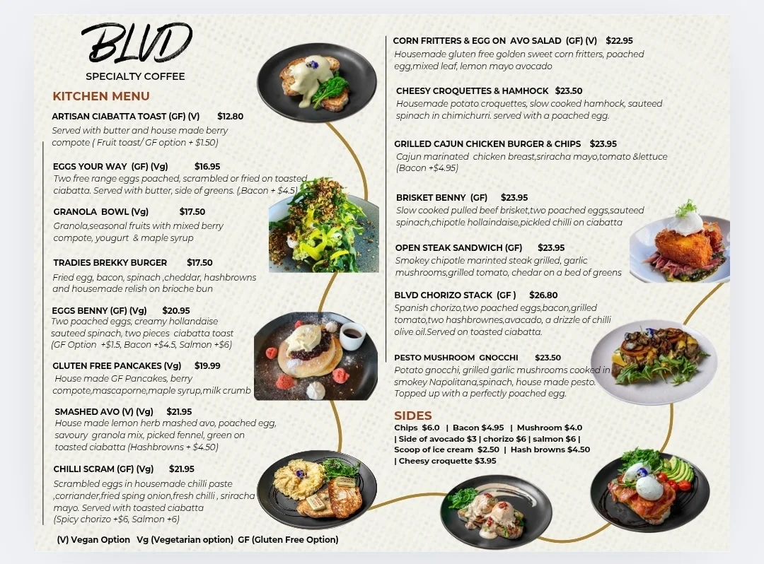 Menu, BLVD Specialty Coffee