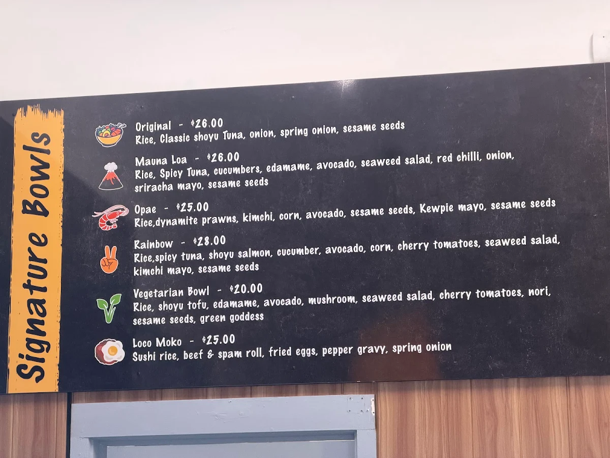 Menu, The Poke Bar