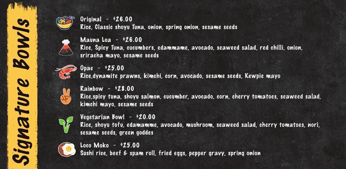 Menu, The Poke Bar