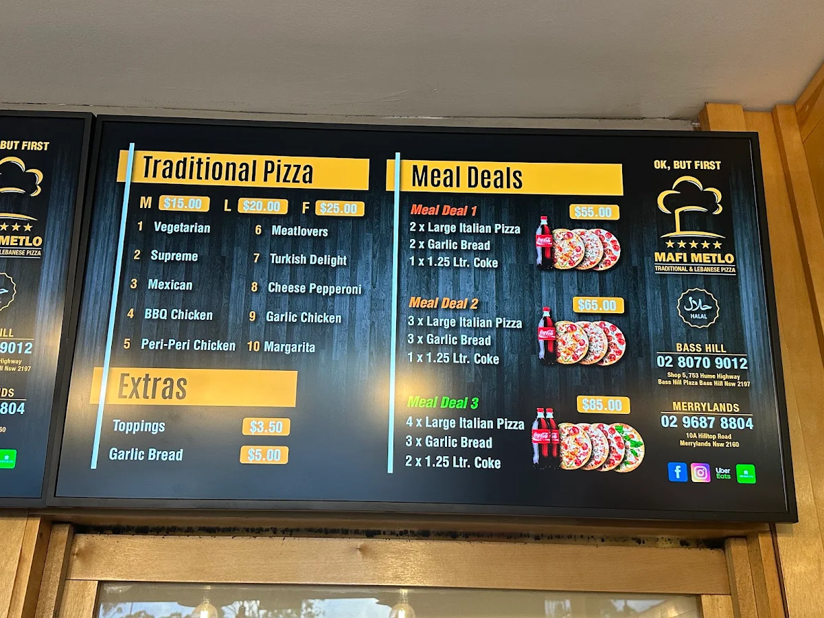 Menu, Mafi Metlo Bankstown