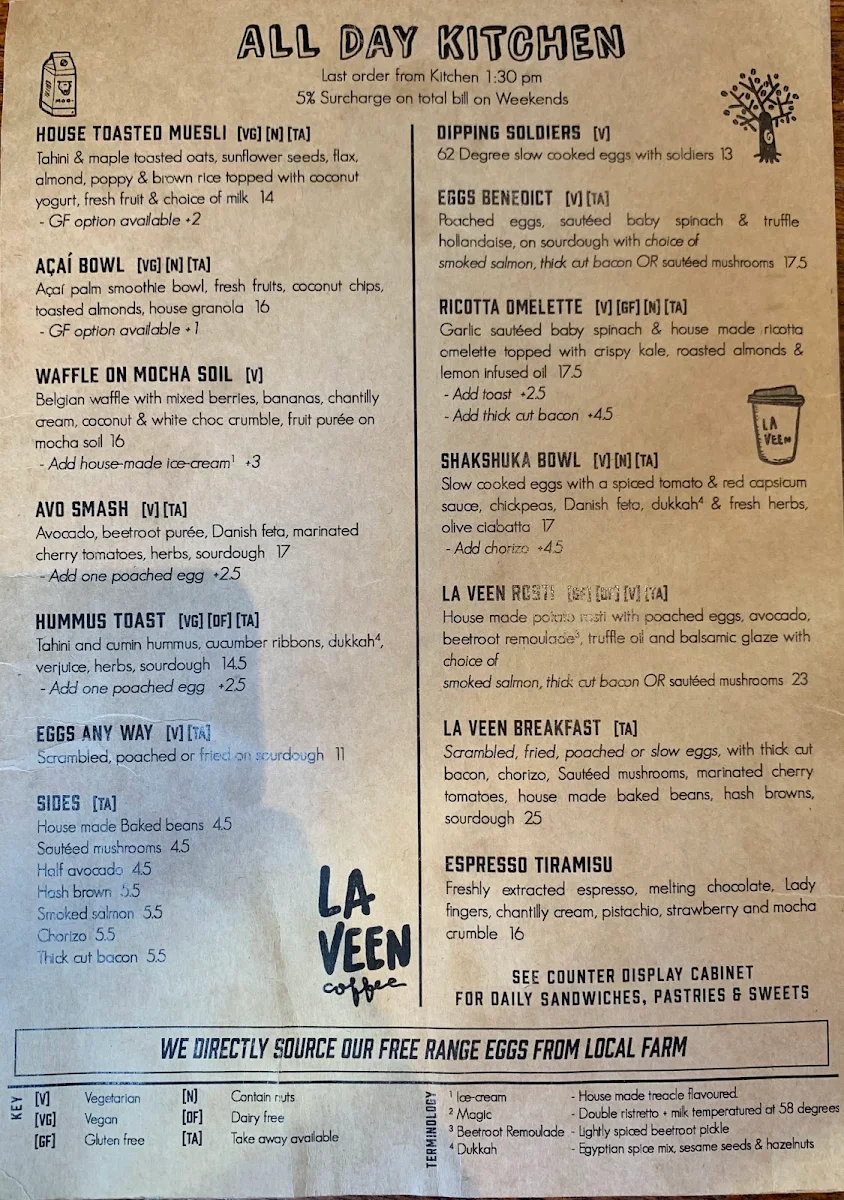 Menu, La Veen Coffee - King Street