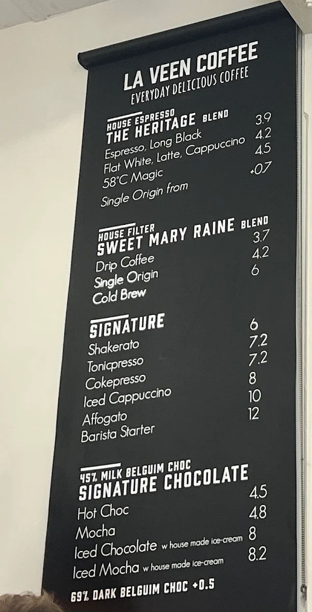 Menu, La Veen Coffee - King Street